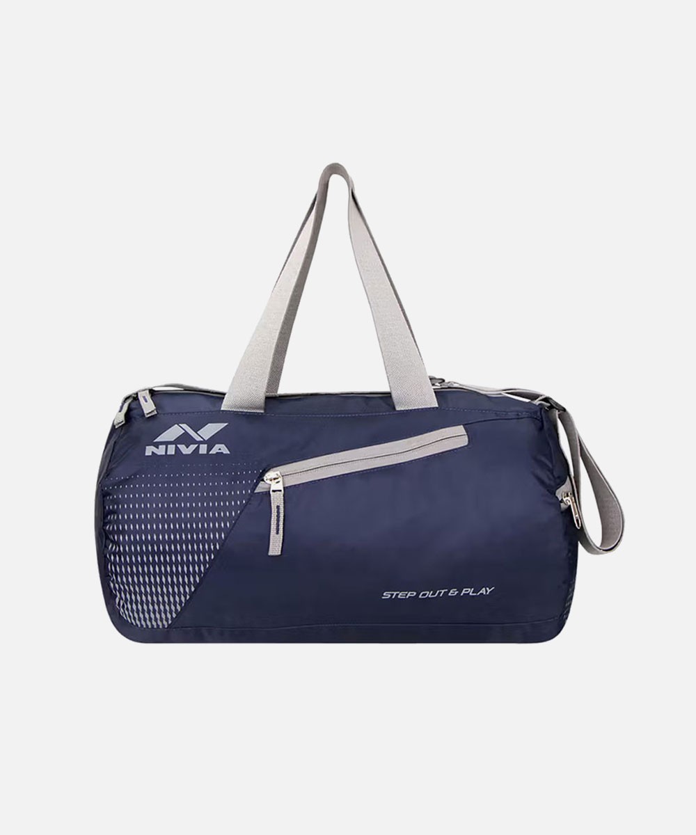 Nivia Grey & Navy Blue Printed Duffel Bag